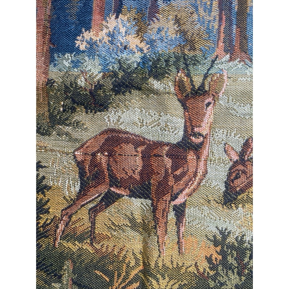 Vintage Deer Forrest Cabin Wall Hanging Tapestry 53 x 25" Hunting Scene - Picture 9 of 16